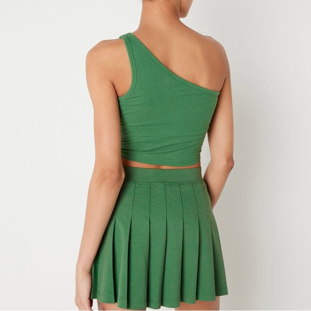 PINK Victoria Secret Rib One Shoulder green crop top NEW